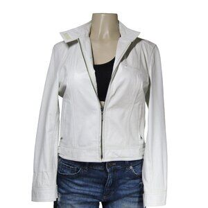 VTG 90s Y2K S Butter Soft White Leather Moto Motorcycle Crop Biker Racer jacket